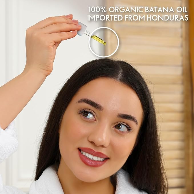 Sugarbear Batana Hair Oil & Glass-Dropper Applicator, 1oz + Vegan Hair Vitamin Gummies 1 Month Supply, Extra Strength Biotin 6000mcg