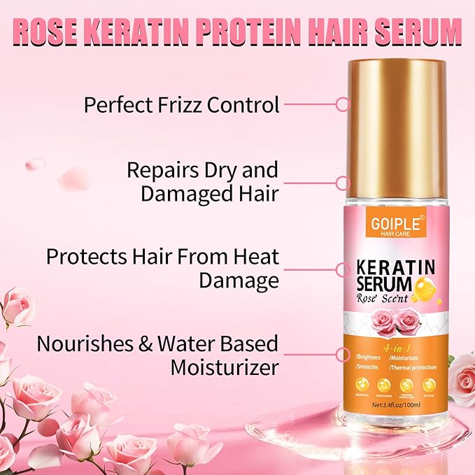 Keratin Protein Hair Serum Keratin Styling & Moisturizing Oil - Anti Frizz Control Nourishes & Repair Keratin Hair Serum Oil for Dry Damaged Hair Heat Protectant Serum for Shine Prevent Hair Burns
