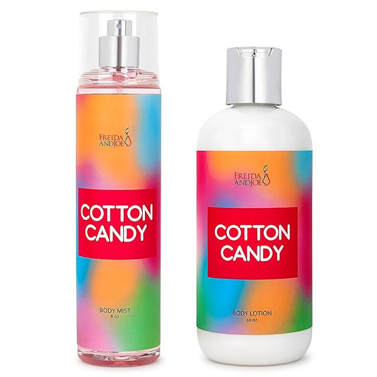 Home Spa Gift 10oz Deep Moisturizing Fragrance Body Lotion & 8 oz. Fine Fragrance Body Mist Set Luxury Self-Care Combo for Women and Girls (Cotton Candy) Mother’s Day Gift for Mom