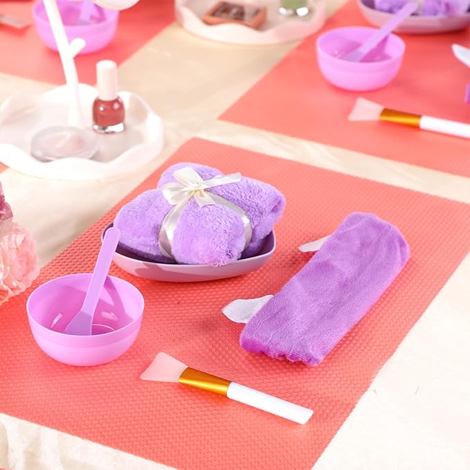 48 Pcs Spa Party Supplies for Women Face Mask Mixing Bowl Spa Towel Heart Bowl Stick Spatulas for Sleepover Party(Purple)