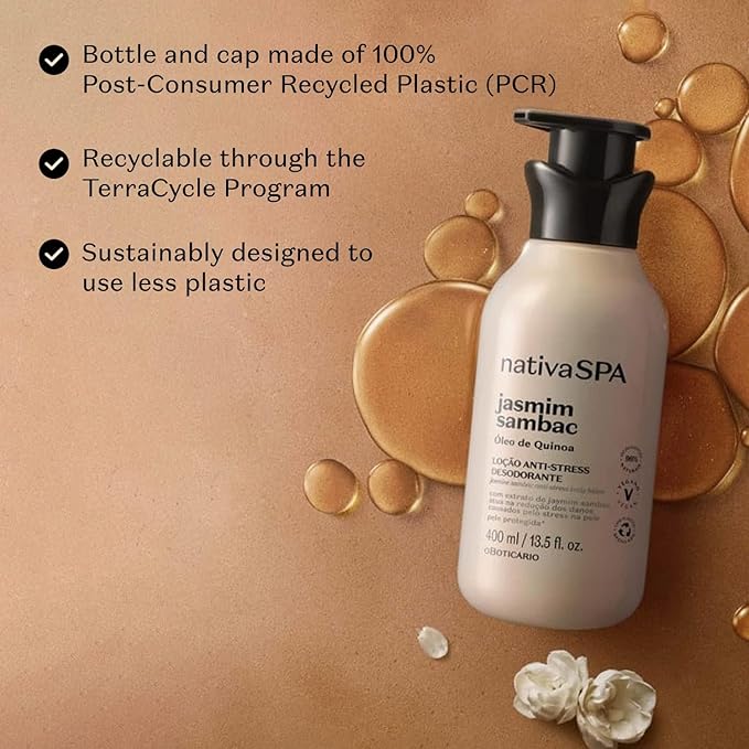 Nativa SPA by O Boticario Jasmin Sambac Anti-Stress Body Lotion, Fragranced Moisturizer Enriched with Purified Quinoa Drops to Boost Hydration, 13.5 Ounce (400ml)