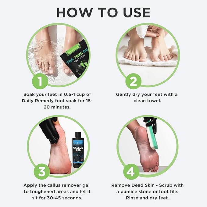 Foot Callus Remover Gel Set - Professional Callus Remover for Feet, Calloused Feet Remover Gel - Pedicure Kit & Foot Spa Tools - Feet Callus Remover - 8oz w/ 16oz Tea Tree Oil Foot Soak - USA