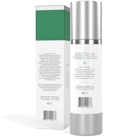 Apple Cider Vinegar Restorative Night Cream - Overnight Firming, Smoothing Cream with African Green Coffee, Green Tea, Chamomile & Probiotic Extracts for Dry, Oily, Sensitive Skin, Men & Women