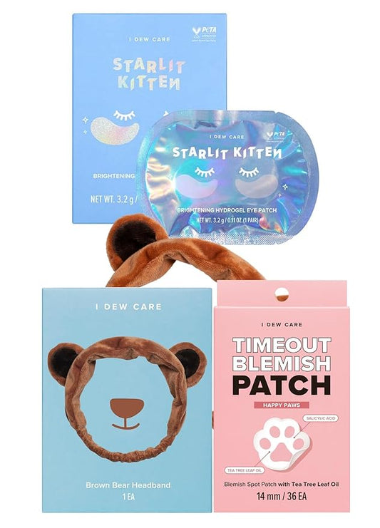 I DEW CARE Facial Skin Care Sets - Starlit Kitten & Happy Paws & Headband | Eye Patch, Cute Pimple Patches, Glass Skin, Facial Treatment, Hydrating, Blemish Treatment for Face, Mother's Day