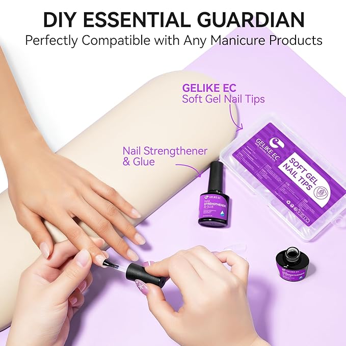 Gelike EC Pro Nail Glue & Strengthener: 6-in-1 Nail Adhesive for Repair - Strengthening & Protein Repair - Perfect for Home & Salon Use