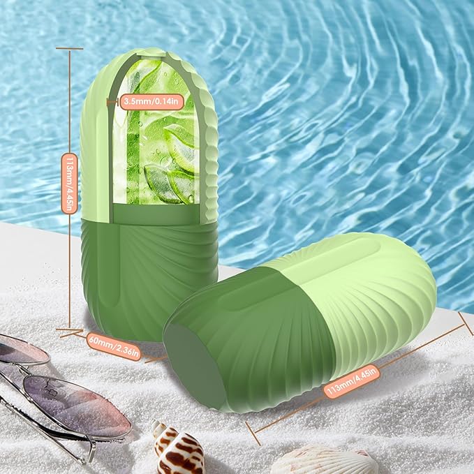 Ice Face Roller, Silicone Facial Ice Roller, Reusable Skin Care Massager Tools for Relieve Puffiness, Tighten Skin, Shrink Pores Shell Green