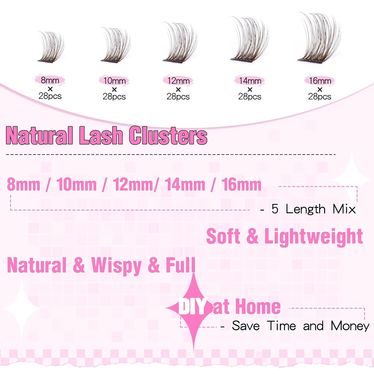 Brown Lash Clusters Wispy Natural Eyelash Clusters Eyelash Extensions 196pcs D-Curly DIY Individual Lashes Extensions