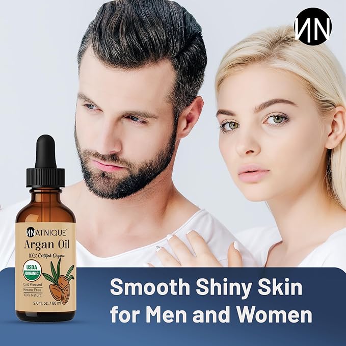 Argan Oil Organic 2oz 100% Natural USDA Argan Oil for Hair, Face, Body, Scalp & Skin. Promotes Hair Growth, Cold Pressed, 100% Pure Hexane Free Moisturizer - Men & Women