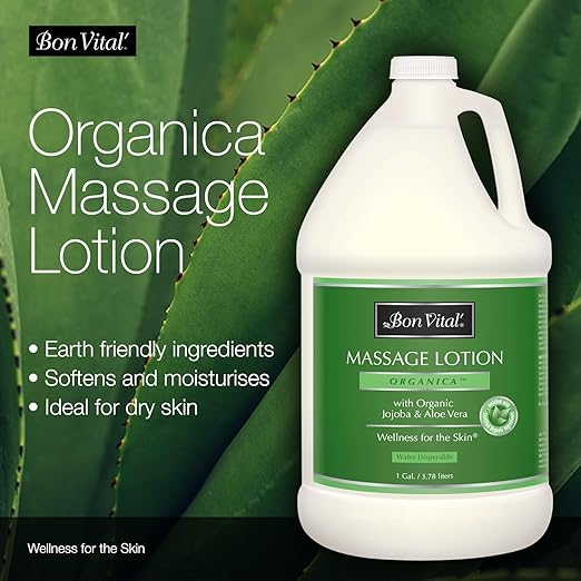 Bon Vital' Organica Massage Lotion with Certified Organic Ingredients for an Earth-Friendly Massage, Natural Moisturizer Lotion for Soothing Back & Neck Massages, 1 Gal, Label may Vary
