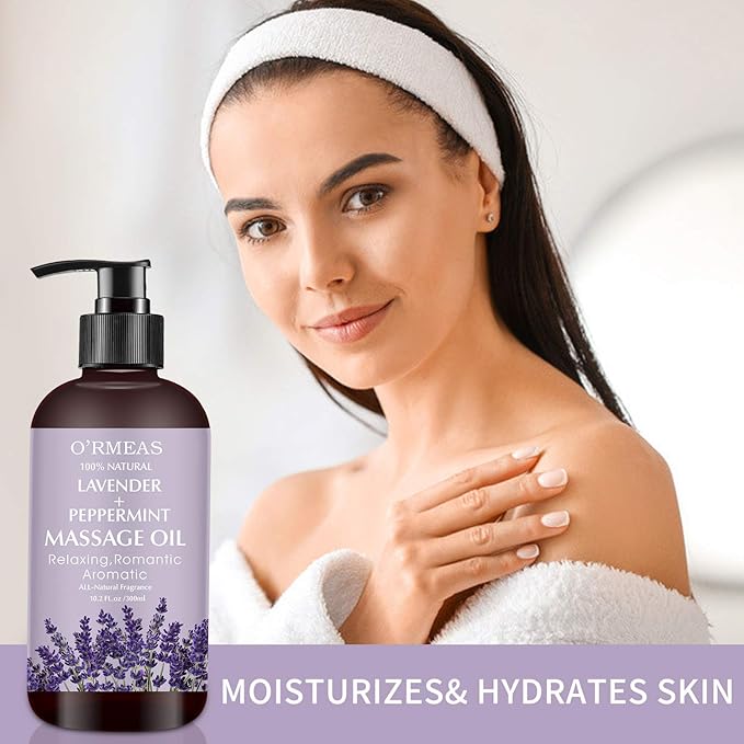 Massage Oil with Lavender and Peppermint Massage Oil for Skin Moisturizing Body Oil Lavender Massage Oil for Men and Women 10.2 fl.oz
