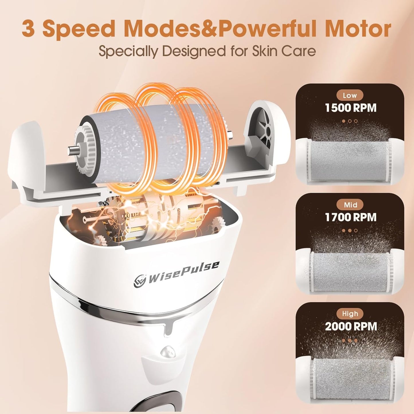 Electric Feet Callus Remover, Rechargeable Electronic Foot File Pedicure Tools, IPX6 Waterproof Electric Callus Remover for Feet with 3 Rollers, Professional Foot File for Dead, Hard, Cracked Skin