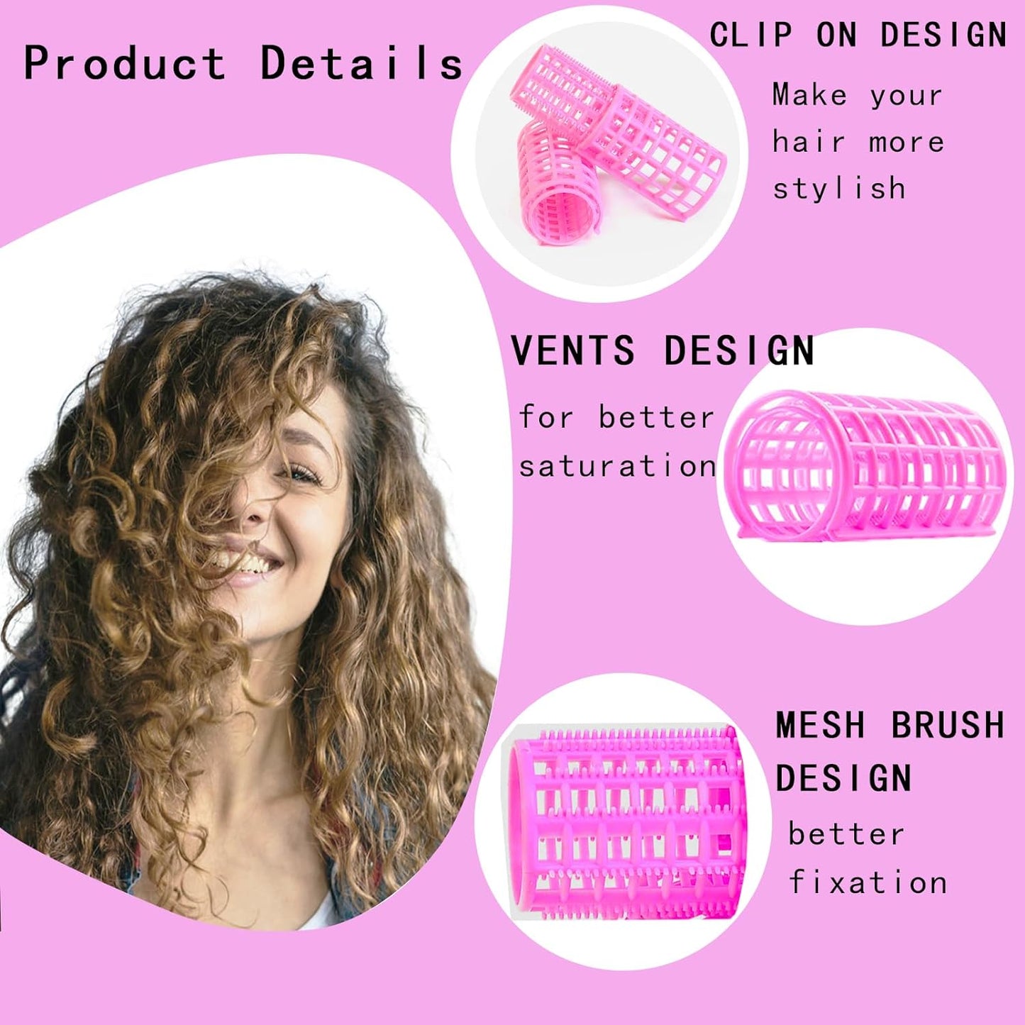 30Pcs Plastic Hair Curlers Snap on Rollers, Self Grip No Heat Curlers Set - Plastic Rollers for Short Hair, Curlers for Fine Thin Hair Curling Rods DIY Hair Styling and Salon Use(5 Sizes)