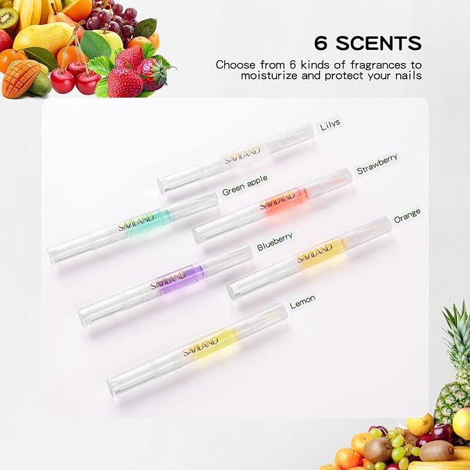 SAVILAND Natural Cuticle Oil Pen: 6PCS Revitalizing Cuticle Oil for Nails with Vitamin E Repaired Cuticles Overnight Cuticle Softener Nail Strengthener Protector for Damaged Skin Thin Nail