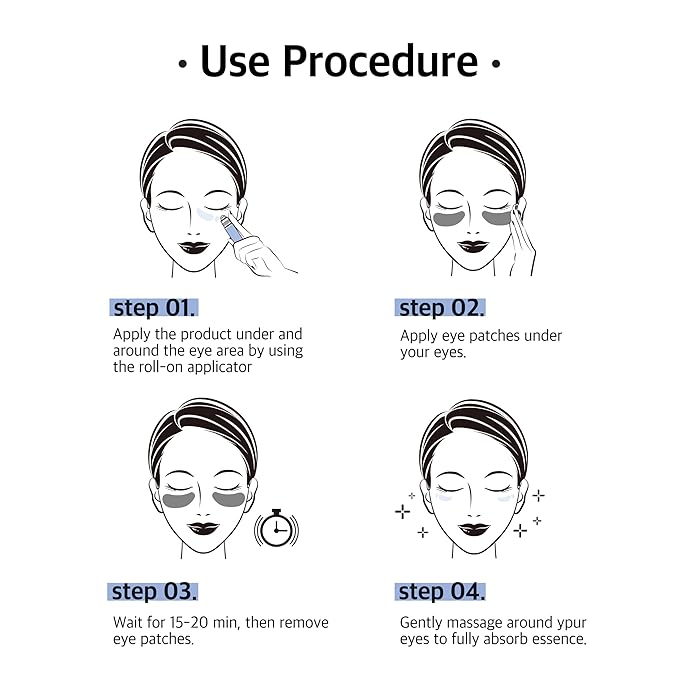 Hydrogel Collagen Real Cool 6 Pairs of Eye Patches & Hydrating Roll-On Serum Set for Dark Circles and Puffiness - Hyaluronic Acid and Caffeine Eye Serum Korean