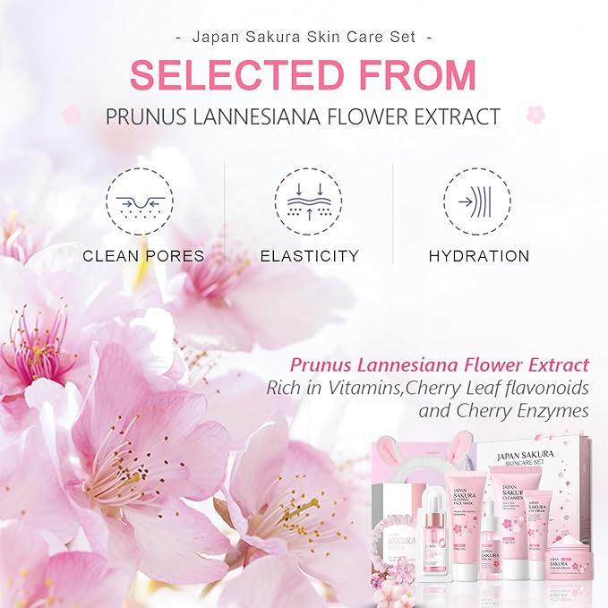 Skincare Set JAPAN SAKURA Facial Kit for Women & Teenage Girls - Japanese Skin Care Products, Beauty Gift Skincare Kits, Skin Care Set with Complete Skincare Routine - Face Care Set for Women