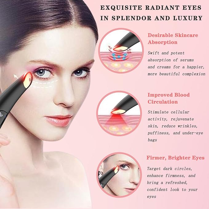 Eye Lift Wand, 3 in 1 Vibrating 98°F to 113°F LCD Eye Massager for Dry Eyes, Dark Circles and Puffiness, Face & Neck Lifting Tool for Fine Lines and Wrinkles, Black