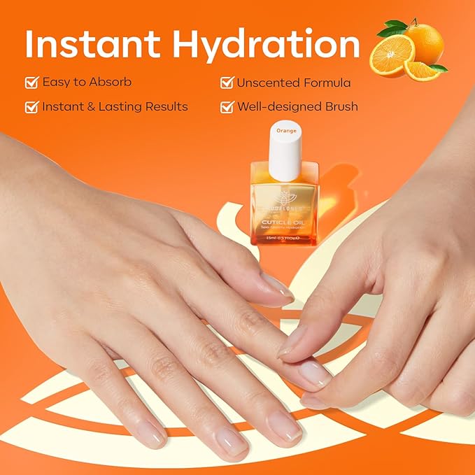 modelones Cuticle Oil for Nails Orange Nail Oil for Growth and Strength Nail Growth Oil Cuticle Care Quick Dry Nail Care Moisturize and Strengthen Damaged Nails 15ml 0.5Fl Oz