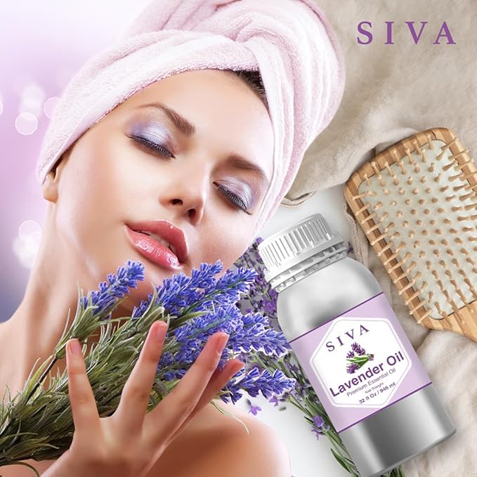 Siva Lavender Essential Oil – 32 Fl Oz – 100% Natural Lavender Oil - for Diffuser, Hair Care, Face, Skin Care, Aromatherapy, Scalp and Body Massage, Soap and Candle Making