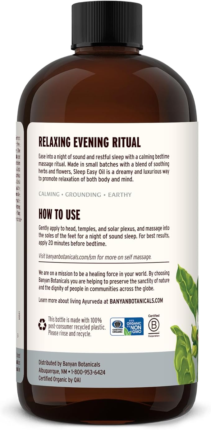 Banyan Botanicals Sleep Easy Oil – Organic Ayurvedic Herbal Massage Oil – Calming & Relaxing Massage Oil with Ashwagandha, Passionflower & Skullcap – 24 oz. – Non GMO Sustainably Sourced Abhyanga Oil