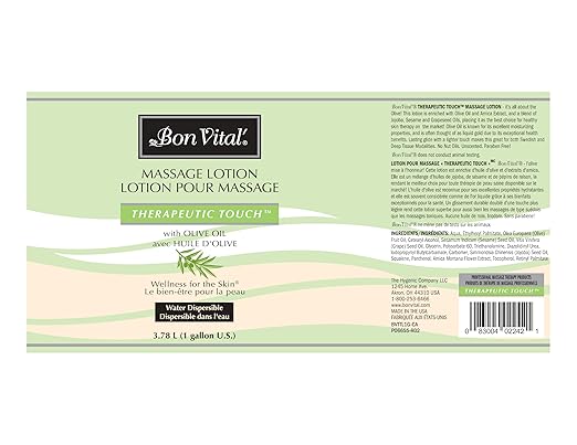 Bon Vital' Therapeutic Touch Massage Lotion with Olive Oil to Repair Dry Skin & Soothe Sore Muscles, Skin Therapy Lotion, Moisturizes Skin During Massages for Smooth, Soft Skin, 1 Gal, Label may Vary