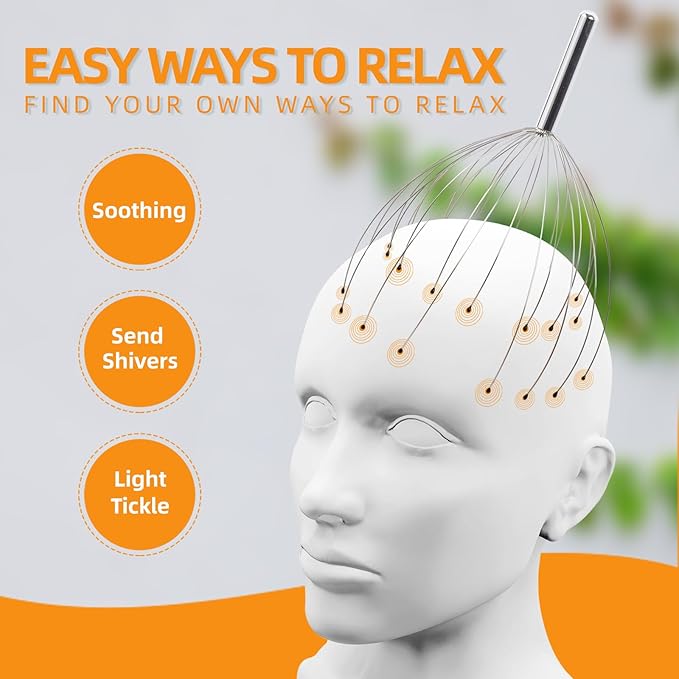 YEZY Head Massager 28 Fingers Head Scratcher Scalp Massager, Back Scratcher, Stocking Stuffers for Scalp Massage Back Massage (Silvery)