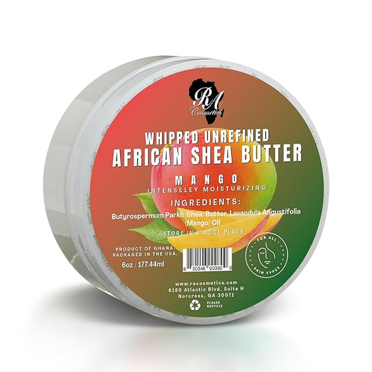 RA COSMETICS Whipped Shea Butter Mango - 6oz | 100% Pure and Natural African Shea Butter for Men & Women - Ultimate Handcrafted Moisturizer with Essential Vitamins for Radiant Skin & Luscious Hair