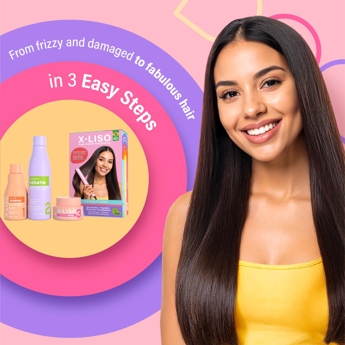 Brazilian Keratin Hair Treatment – Smoothing and Straightening kit, Formaldehyde–free, Frizz-Free – Keratin Treatment at Home | Keratina Para Alisar El Pelo | Alisado Sin Formol