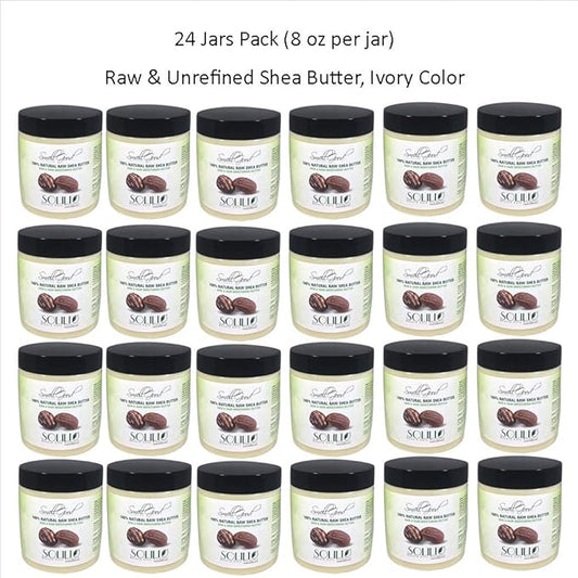 Pure Unrefined Shea Butter, totally natural and organic, ivory color, packed in 8OZ Jar, 24 Units