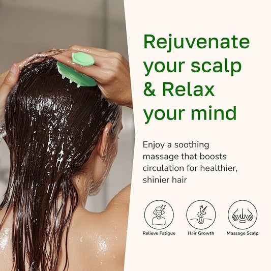 Silicone Scalp Scrubber - Massage Shampoo Brush, Soft Bristles for Hair Growth & Dandruff Removal - Ergonomic Design, Wet & Dry Use, Deep Cleansing Scalp Exfoliator for All Hair Types - Green