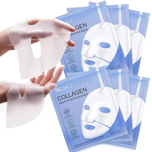 Collagen Face Mask 6 Pieces, Hydrating Overnight Hydrogel Mask, Deep Collagen Mask for Pore Minimizing and Elasticity Improvement