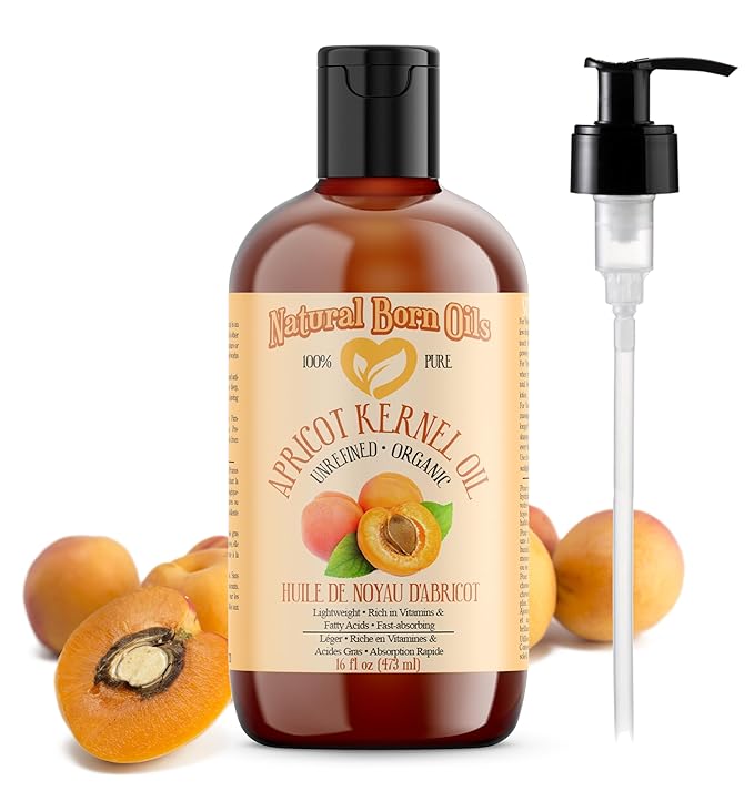 Natural Born Oils Apricot Kernel Oil. 16oz. 100% Pure and Natural, Cold-pressed, Organic Moisturizer Ideal for All Skin Types