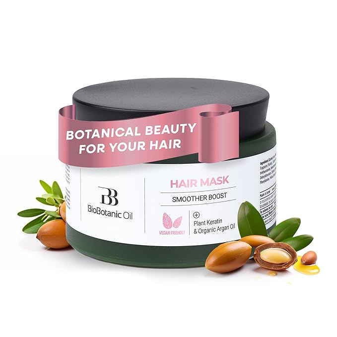 Bio Botanic Oil Range – Hair Mask for Straightened Hair with Plant Keratin & Organic Argan Oil, SLS-Free Deep Hydration & Repair, Salt-Free Formula for Long-Lasting Smoothness