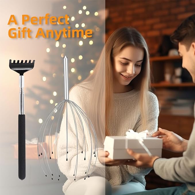 YEZY Head Massager 20 Fingers Head Scratcher Scalp Massager, Back Scratcher, Stocking Stuffers for Scalp Massage Back Massage (Silvery)