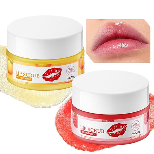 Strawberry and Orange Flavour Lip Scrubs Set,2 Pack Hydrating Lip Scrubber Exfoliator,Lip Moisturizer Care Product for Chapped Dry Dark Lips