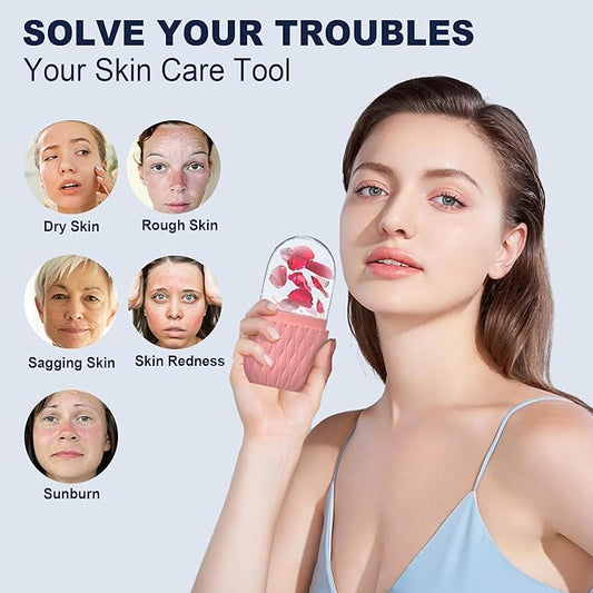 2 Pack Ice Roller for Face and Eye, Skin Care for Shrink Pores Reduce Puffiness, Nursing Tool for Fever, Redness and Swelling, Ice Cube, Ice Mold, Ice Stick, Ice Holder for Face Women Men Pink-Purple