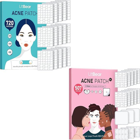 LitBear Pimple Patch Bulk (720 Patches 3 Size) Pimple Patches for Face (5 Sizes, 507Patches)
