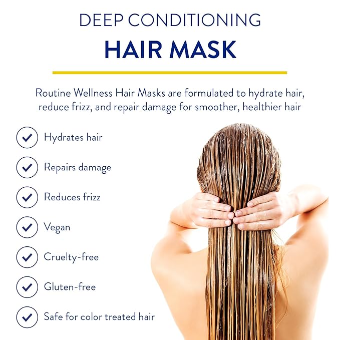 Routine Wellness Deep Conditioning Hair Mask for Dry Damaged Hair - Hydrating, Moisturizing Repair Treatment - Promotes Fullness - Coconut & Vanilla 8oz