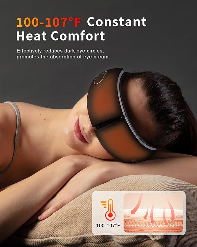 Fathers Day Dad Gifts, Eye Massager with Heatand and Vibration, Birthday Gifts for Women Men Dad Teacher, Sleep Eye Mask, Headache Massager, Scalp for Relieving Eye Muscle Tension and Stress (Black)