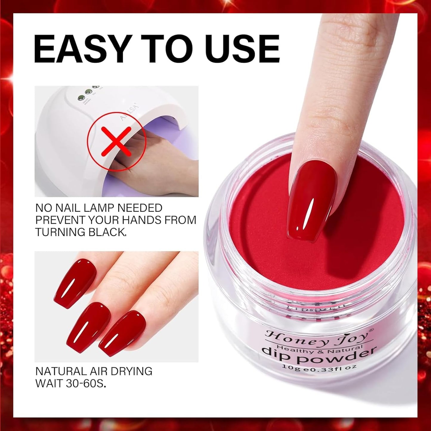 Dip Powder Set, Honey Joy 6 Colors Classic Red Collection Glitter Dipping Powder Set Nail Art Manicure DIY Salon Home Gifts for Women, No Need Nail Lamp Cured, DP-T