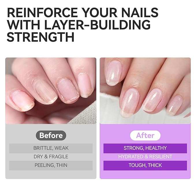 Women Nail Strengthener Protein for Daily: Glittering Pearl Gelike EC 6 in 1 Nail Treatment for Weak and Damaged Nails Everyday - Nail Polish Hardener for Home Salon Travel Spa Gift