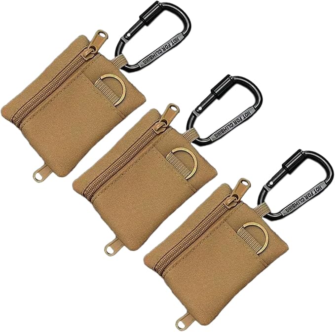 3 Pack Tactical EDC Keychain Pouch with Upgraded D-Ring - Military Mini Molle Utility Organizer for Outdoor, Hiking, Camping, Belt Gear, Zipper Pocket Bag