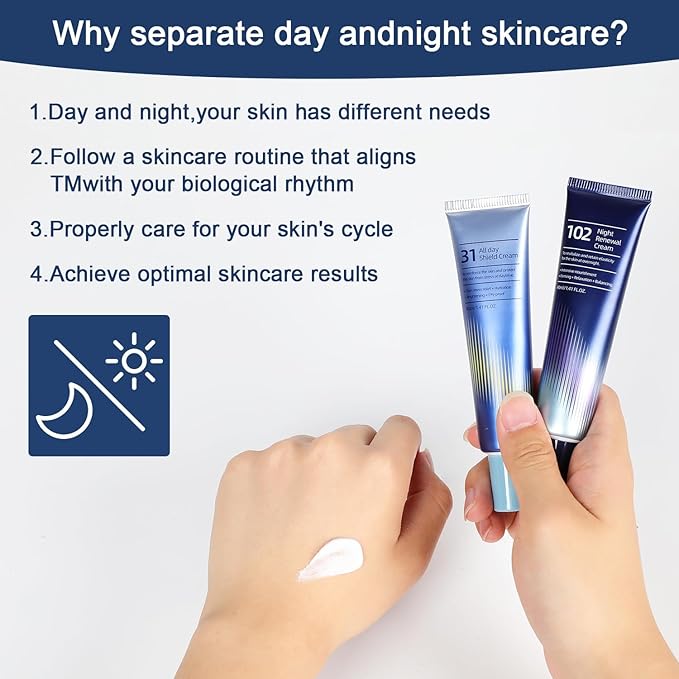 FAGOBYX 31 All-Day Shield Cream & 102 Night Renewal Cream,All-day & Night 2 Pcs Cream For Face,Intensive Skin Care,Centella Asiatica And Niacinamide,All Skin Types