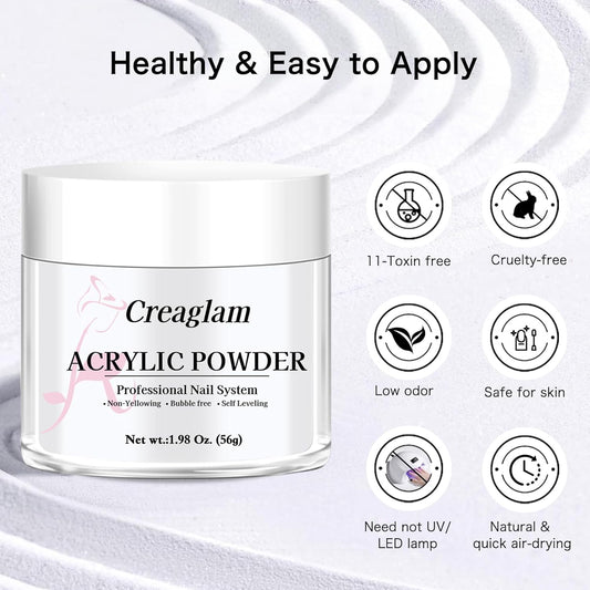 Acrylic Powder for Nail 56g: 2oz Lucent White Acrylic Powder Large Capacity Professional for 3D Art Carving French Extension - DIY Nail Carving Long-Lasting No Needed Lamp