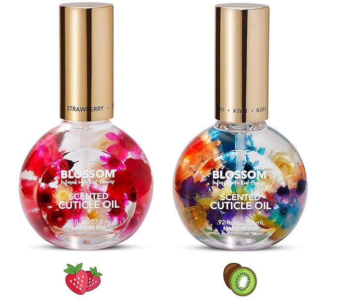 Blossom Hydrating, Moisturizing, Strengthening, Scented Cuticle Oil, Infused wtih Real Flowers, Made in USA, 1.84 fl oz, 2 Pack Bundle, Strawberry + Kiwi