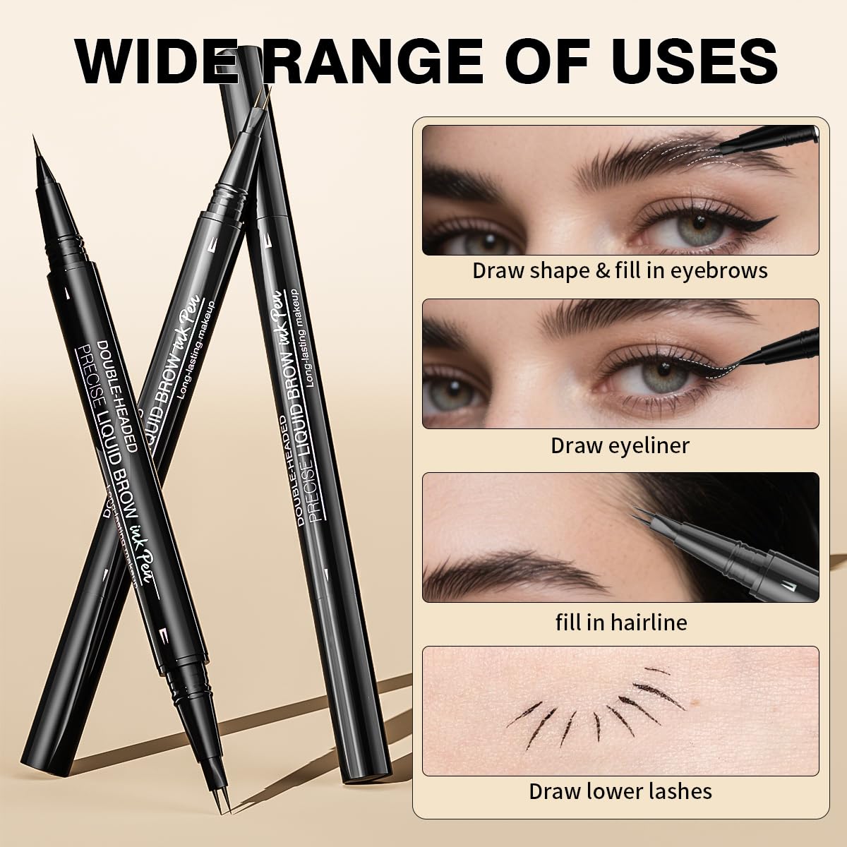 Microblading Eyebrow Pencil,2-in-1 Dual-Ended Eyebrow Pen with 2 Tip brow pen and Precise Brush-Tip,Brow Pen for Natural Waterproof and Long-Lasting Brows (Black brown)