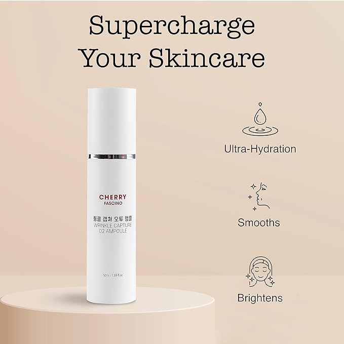 Cherry Fascino Wrinkle Capture O2 Ampoule - 1.7 oz. Anti-Aging Moisturizing Skin Care with Hyaluronic Acid and Ceramides for Dry, Dull Skin - Korean Skin Care Products for Daily Use