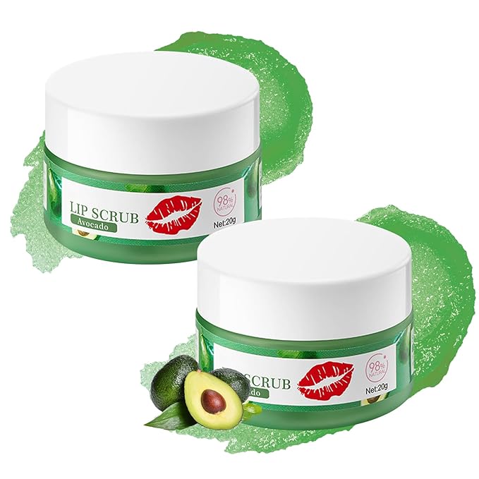2PCS Avocado Conditioning Lip Scrub Kit,Moisturizing Lip Sleeping Mask Long Lasting Hydrating Lip Scrubber Exfoliator Lip Care Products for Men & Women