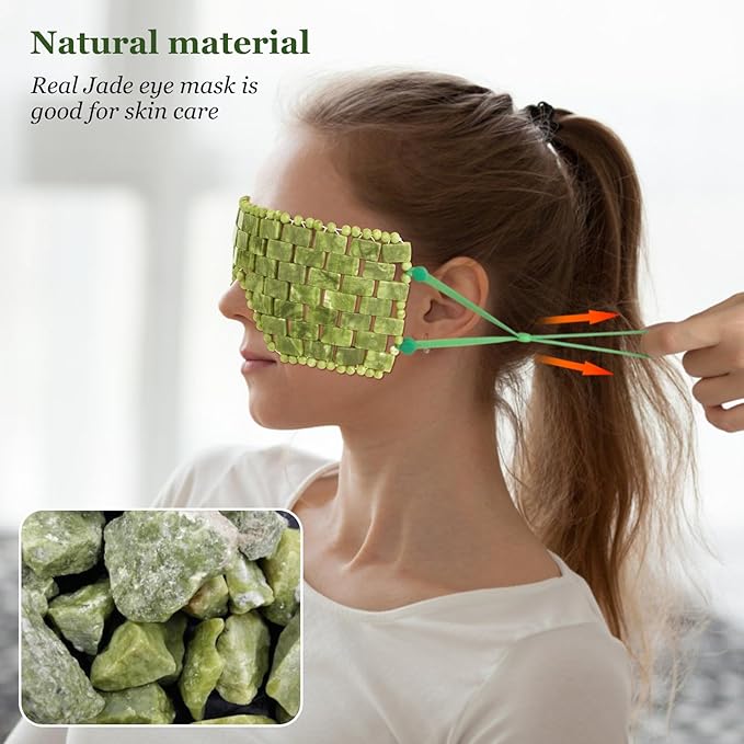 Jade Eye Mask &Crystal Energy Pillow Infused-Healing Crystal Pillows for Sleeping Nurtures Body,Mind,and Spirit,Comfortable &Breathable,Pillows for Side,Back Sleepers Massag