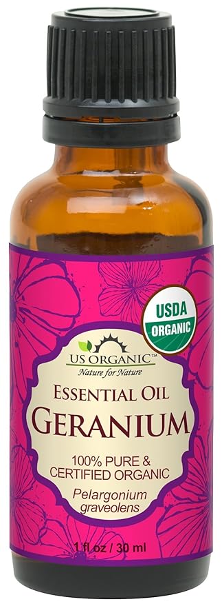 US Organic 100% Pure Geranium Essential Oil - USDA Certified Organic, Steam Distilled - W/Euro droppers (More Size Variations Available) (30 ml / 1 fl oz)