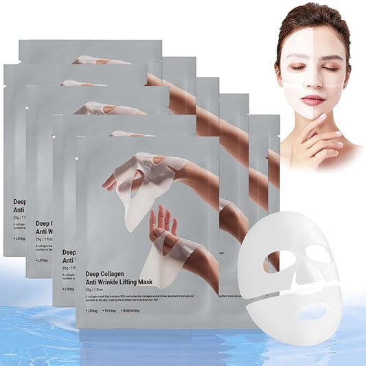 Deep Collagen Anti Wrinkle Lifting Mask, Collagen Mask, Deep Hydrating Firming Overnight Hydrogel Mask, Pore Minimizing, Elasticity Improvement(10PCS)